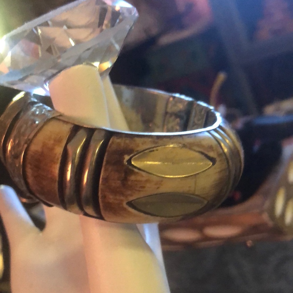 Vintage Brass and Wood Bangle Bracelet